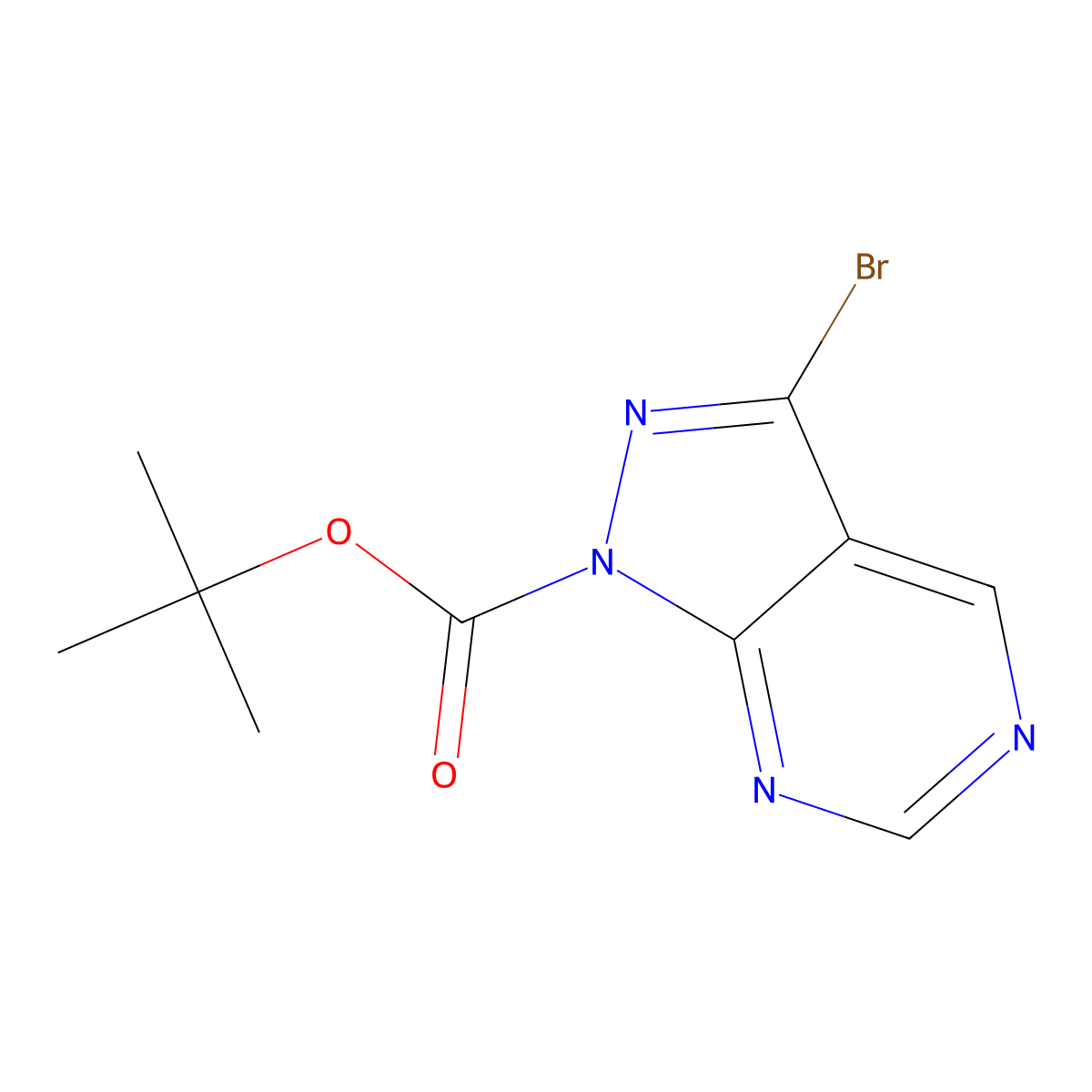 tert-Butyl 3-bromo-1H-pyrazolo[3,4-d]pyrimidine-1-carboxylate molecular structure, CAS 1822825-50-2