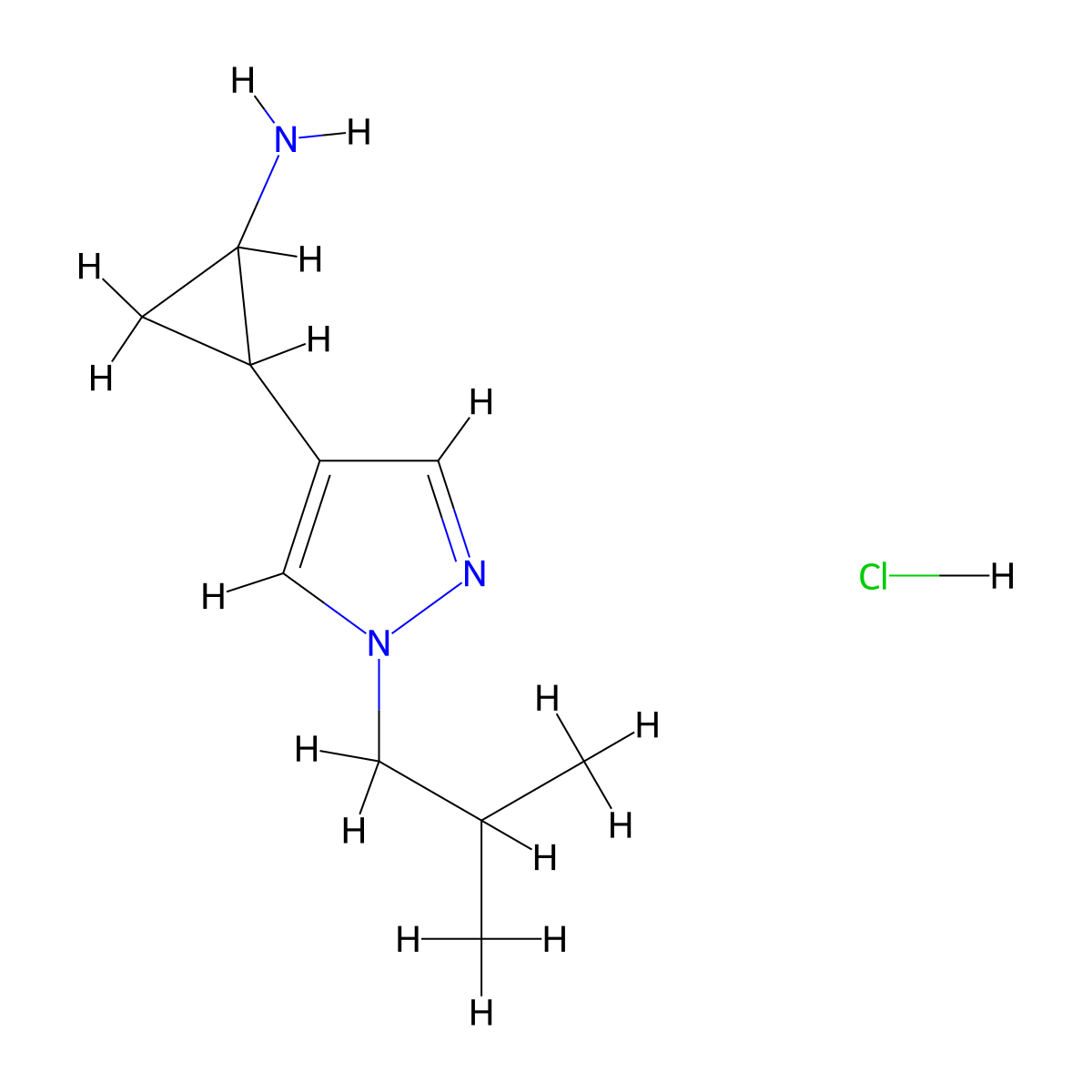 2-[1-(2-methylpropyl)-1H-pyrazol-4-yl]cyclopropan-1-amine hydrochloride molecular structure, CAS 1822829-87-7