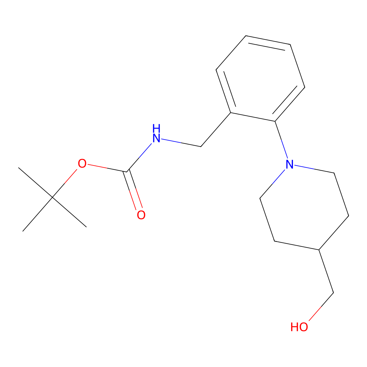 tert-butyl N-({2-[4-(hydroxymethyl)piperidin-1-yl]phenyl}methyl)carbamate molecular structure, CAS 1822842-68-1
