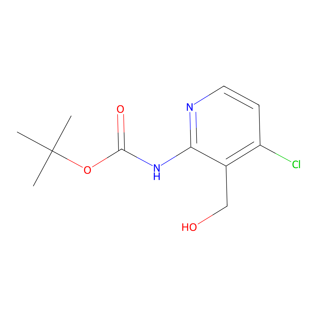 tert-Butyl (4-chloro-3-(hydroxymethyl)pyridin-2-yl)carbamate molecular structure, CAS 1822843-78-6