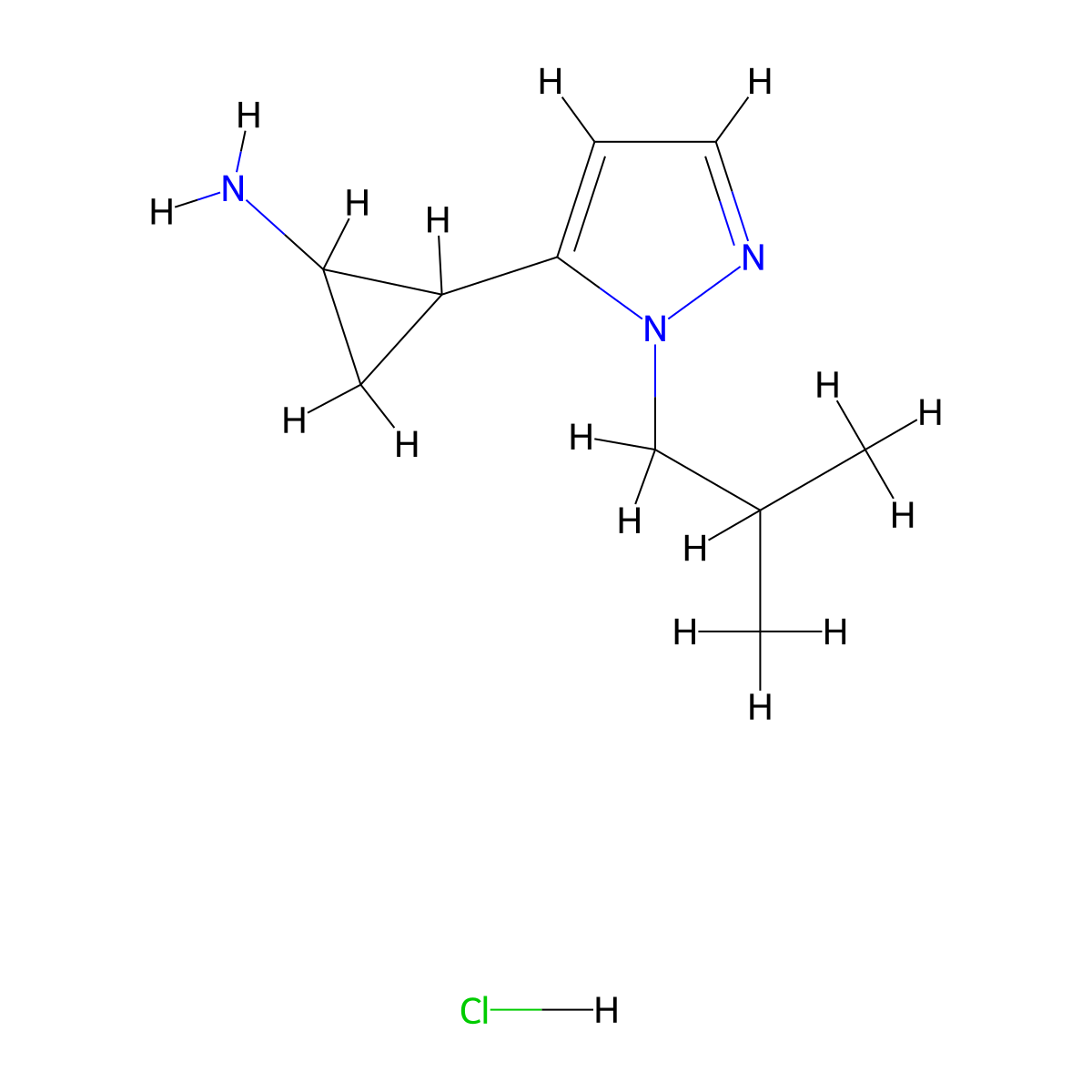 2-[1-(2-methylpropyl)-1H-pyrazol-5-yl]cyclopropan-1-amine hydrochloride molecular structure, CAS 1822844-38-1