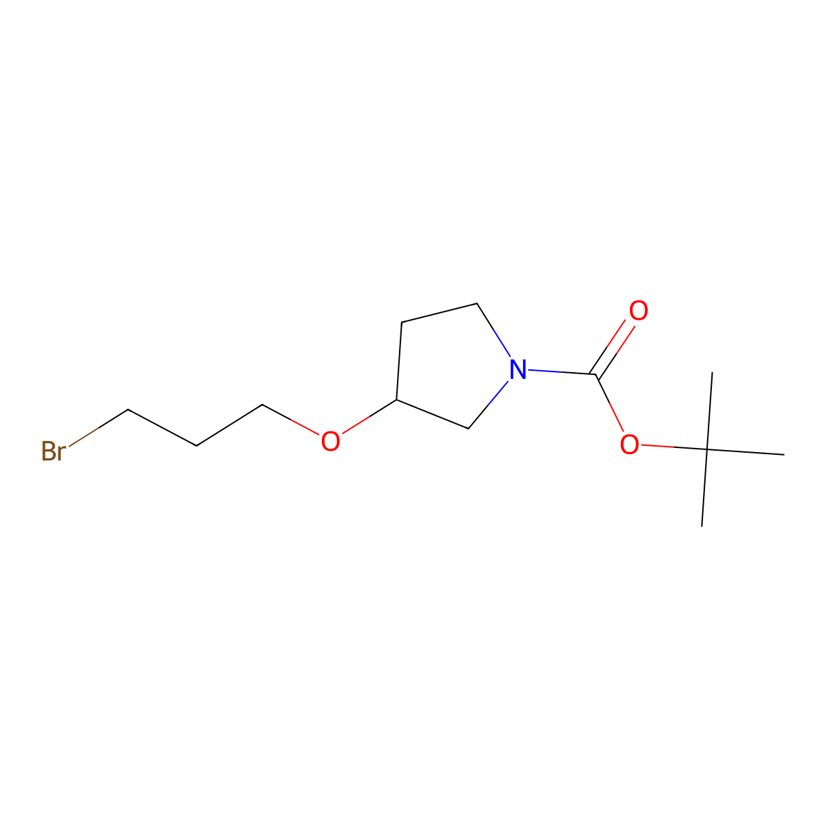 Tert-butyl 3-(3-bromopropoxy)pyrrolidine-1-carboxylate molecular structure, CAS 1822848-95-2