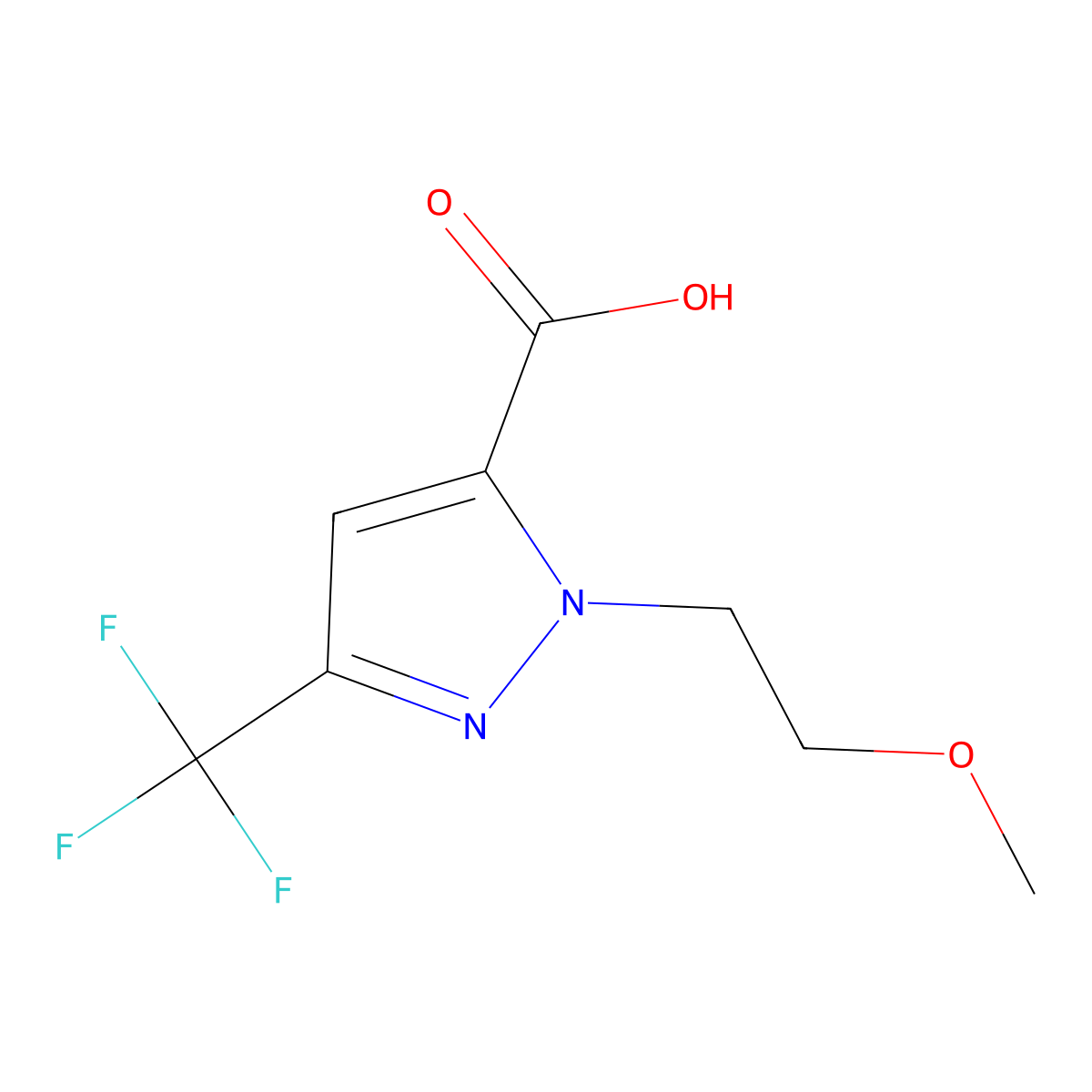 1-(2-methoxyethyl)-3-(trifluoromethyl)-1H-pyrazole-5-carboxylic acid molecular structure, CAS 1822853-20-2