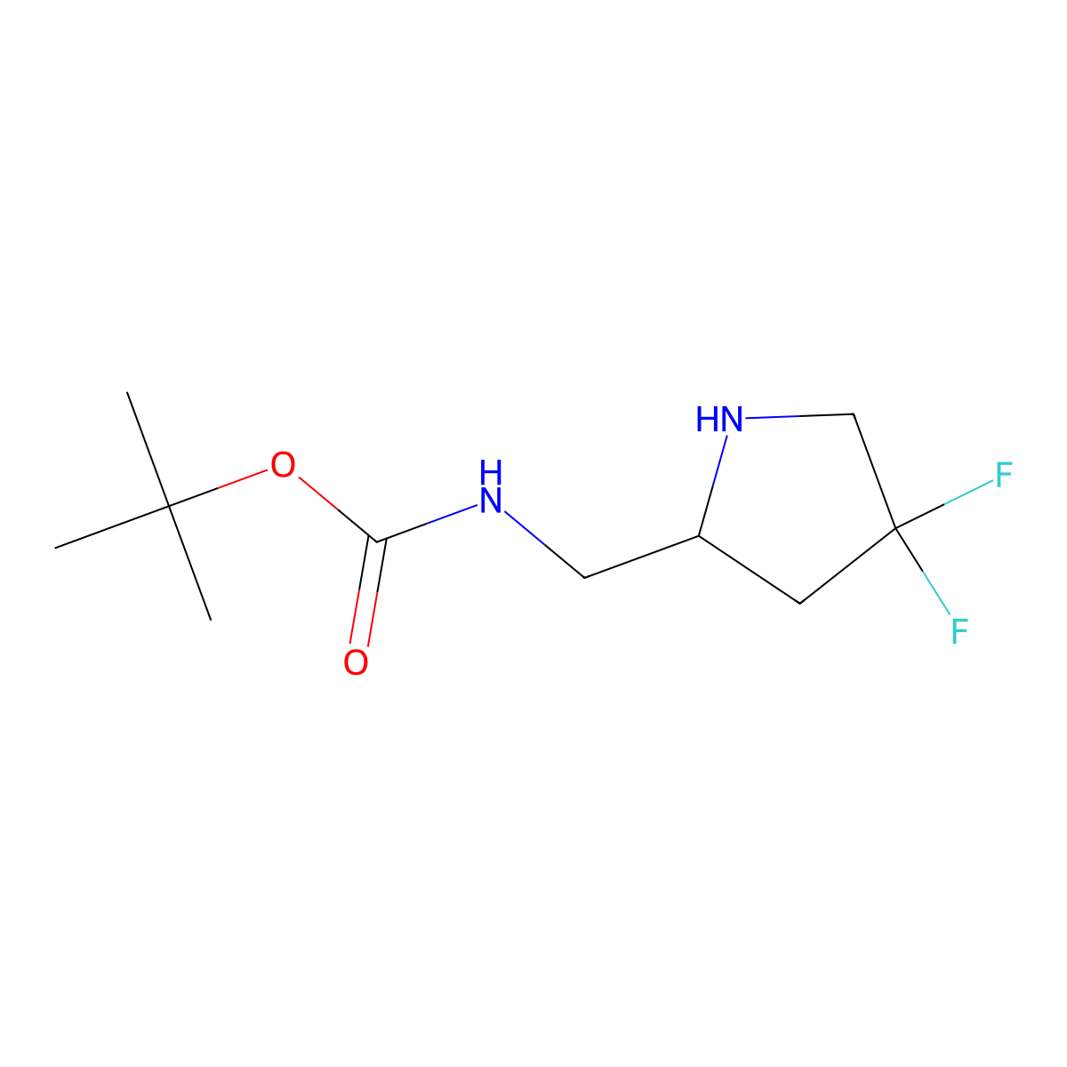 tert-butyl N-((4,4-difluoropyrrolidin-2-yl)methyl)carbamate molecular structure, CAS 1822853-38-2