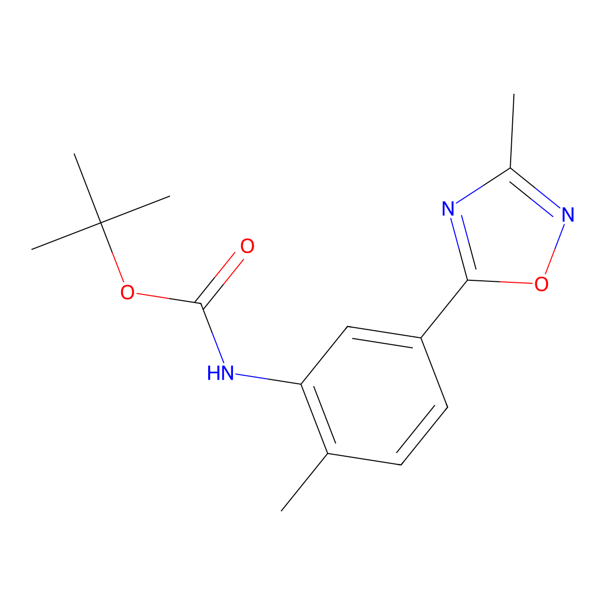 Tert-butyl [2-methyl-5-(3-methyl-1,2,4-oxadiazol-5-yl)phenyl]carbamate molecular structure, CAS 1822867-13-9