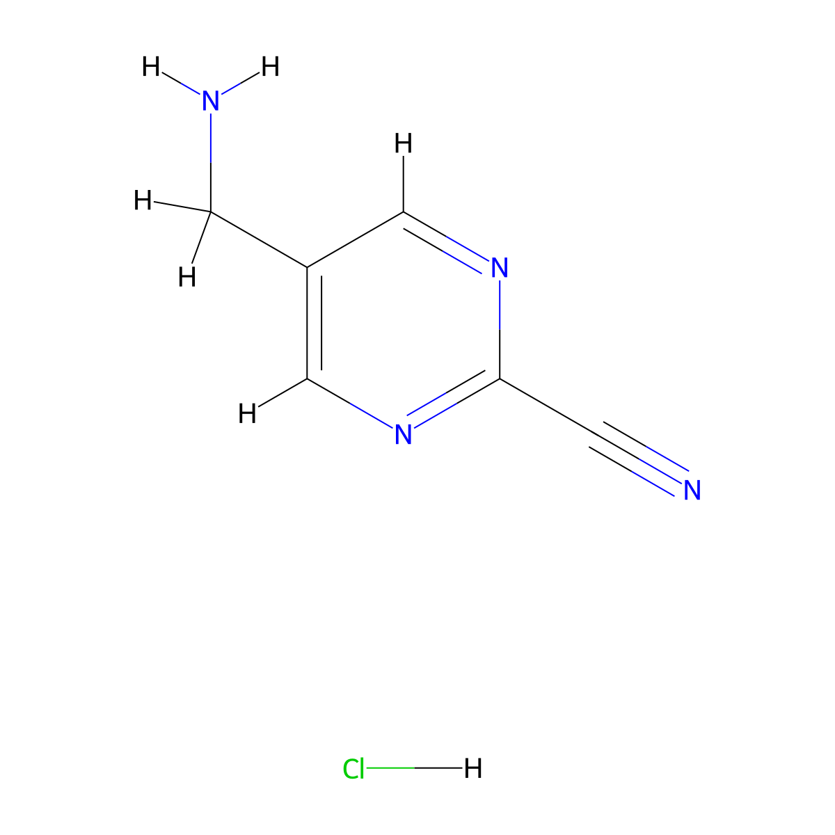 5-(Aminomethyl)pyrimidine-2-carbonitrile hydrochloride molecular structure, CAS 182287-56-5