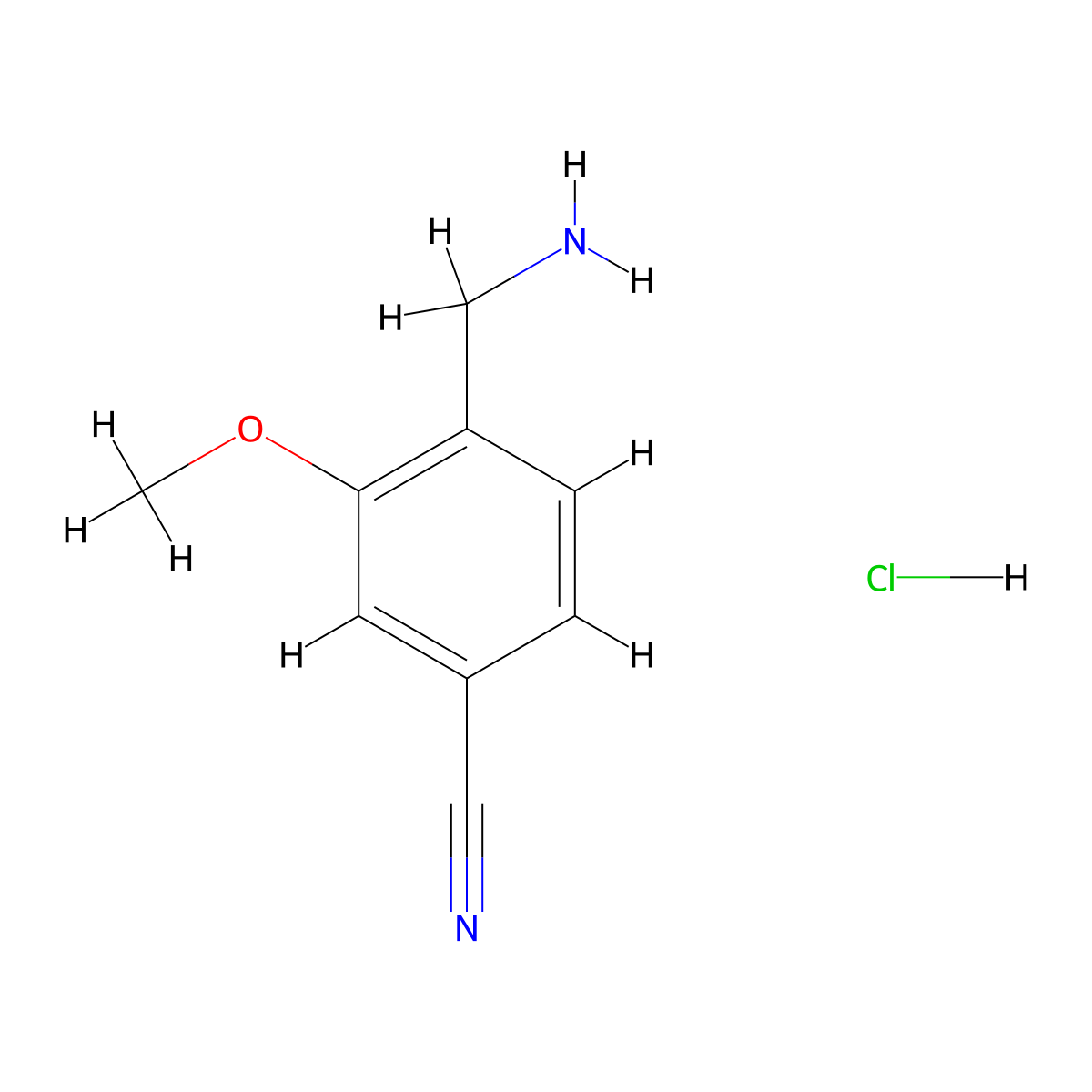 4-(Aminomethyl)-3-methoxybenzonitrile hydrochloride molecular structure, CAS 182291-98-1