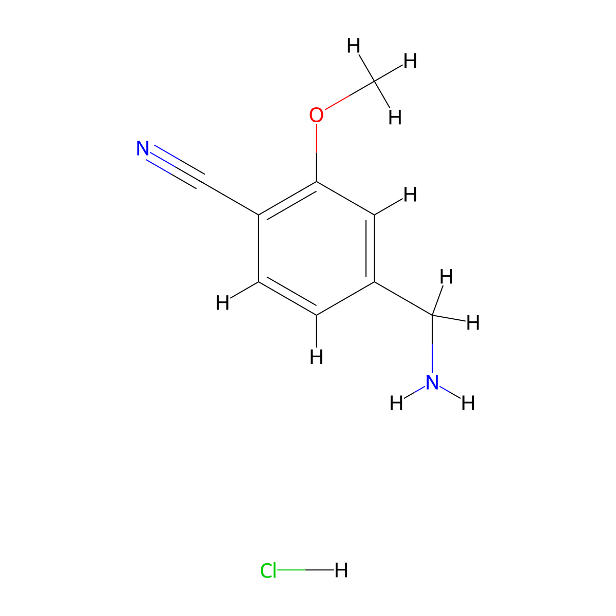 4-(Aminomethyl)-2-methoxybenzonitrile hydrochloride molecular structure, CAS 182292-00-8