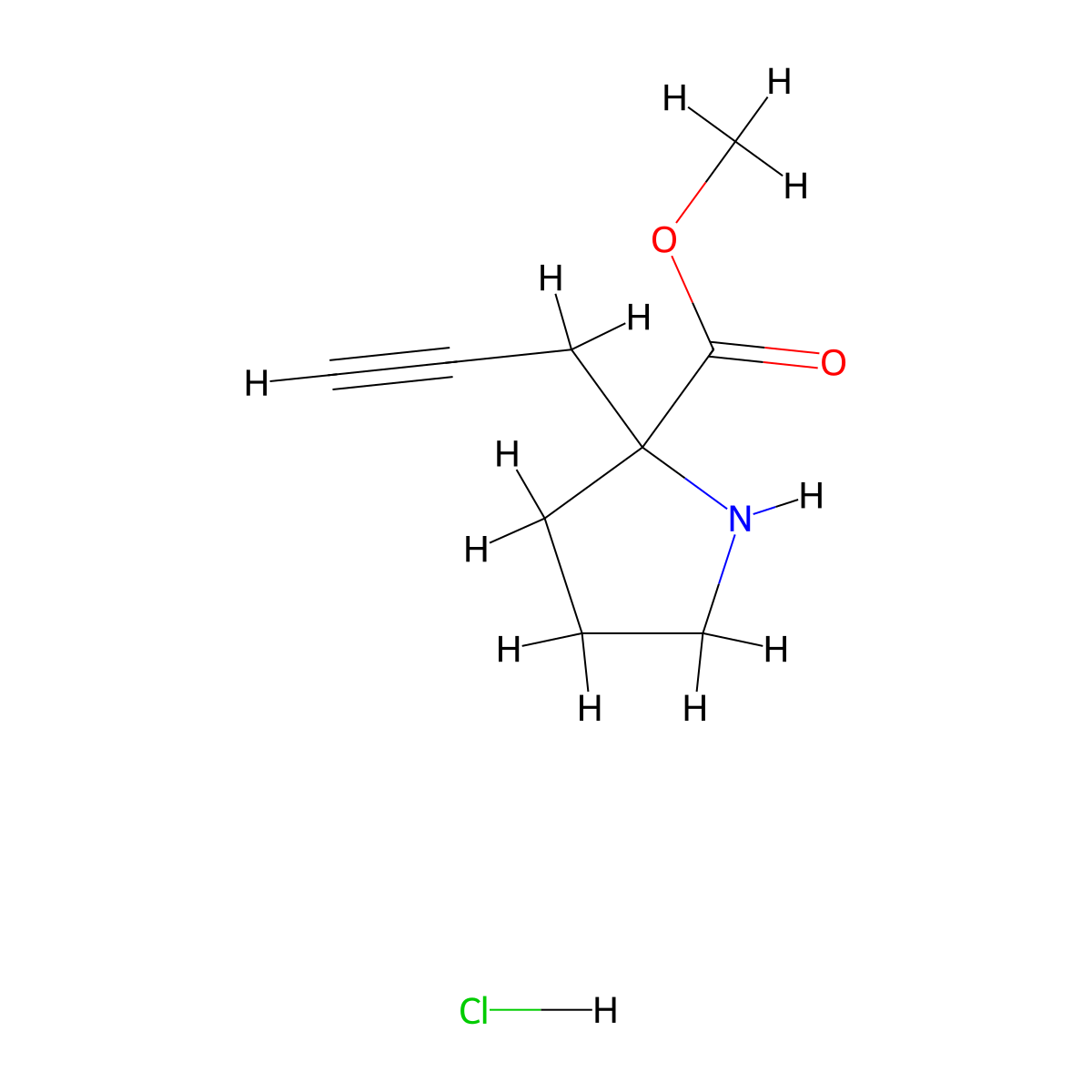 Methyl 2-(prop-2-yn-1-yl)pyrrolidine-2-carboxylate hydrochloride molecular structure, CAS 1822964-74-8