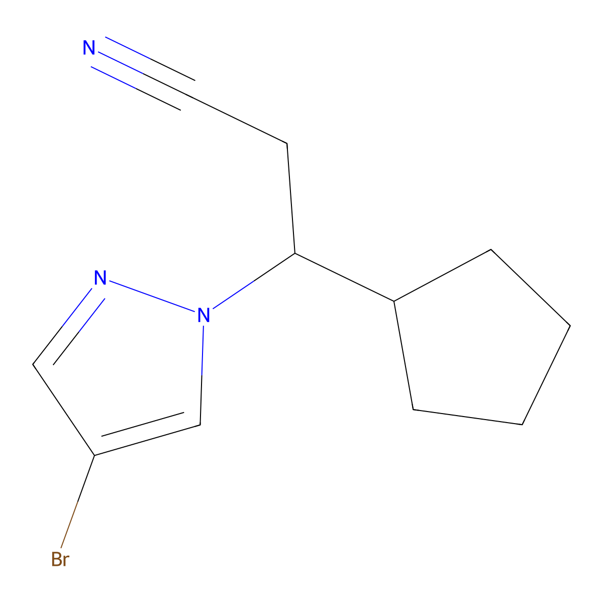 3-(4-bromo-1H-pyrazol-1-yl)-3-cyclopentylpropanenitrile molecular structure, CAS 1822969-98-1