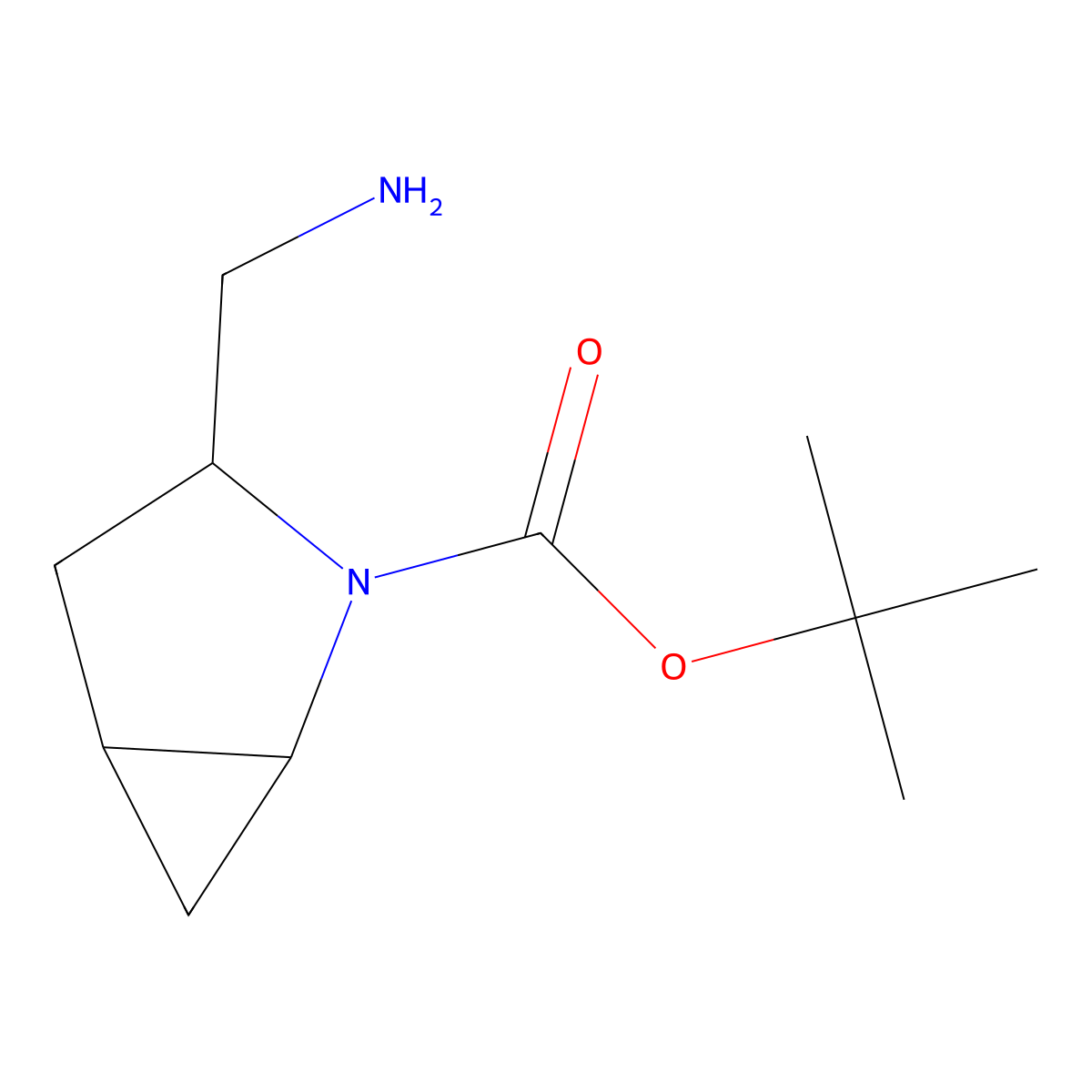 Tert-butyl 3-(aminomethyl)-2-azabicyclo[3.1.0]hexane-2-carboxylate molecular structure, CAS 1823005-61-3