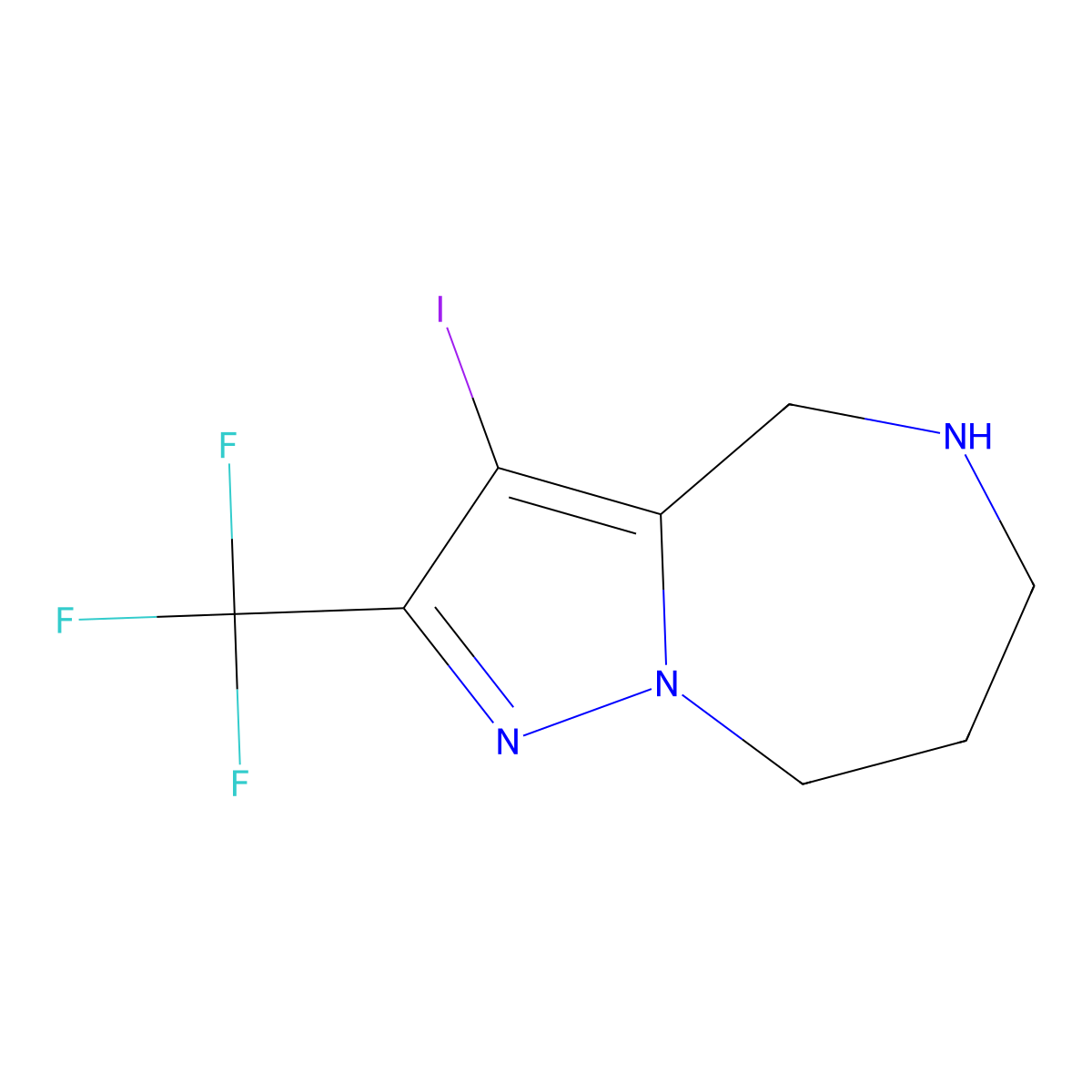 2-(trifluoromethyl)-5,6,7,8-tetrahydro-3-iodo-4H-pyrazolo[1,5-a][1,4]diazepine molecular structure, CAS 1823049-35-9