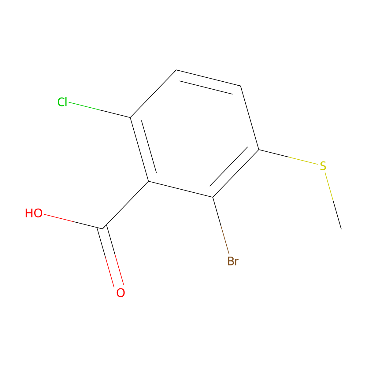 2-Bromo-6-chloro-3-(methylthio)benzoic acid molecular structure, CAS 1823052-34-1