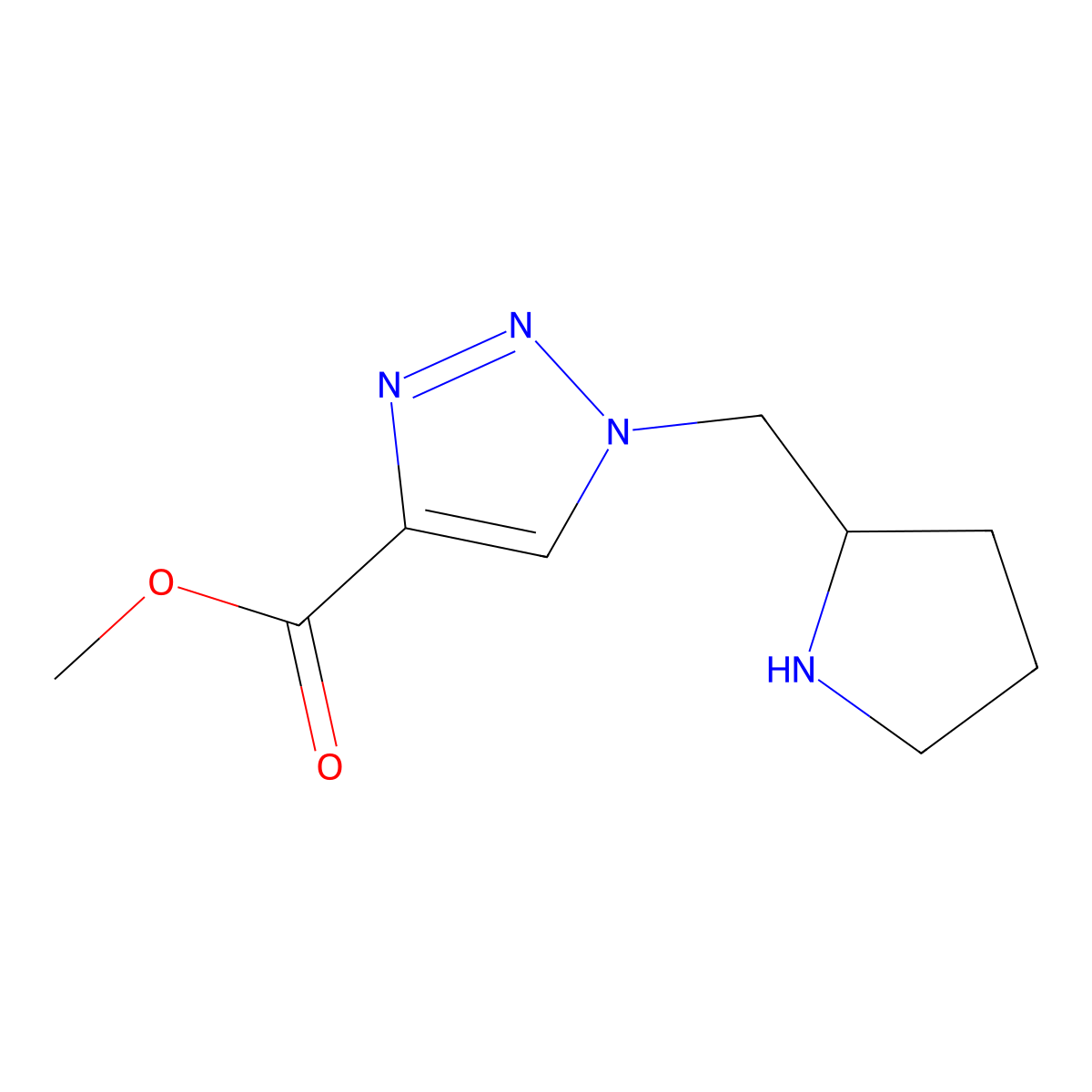 methyl 1-[(pyrrolidin-2-yl)methyl]-1H-1,2,3-triazole-4-carboxylate molecular structure, CAS 1823075-21-3