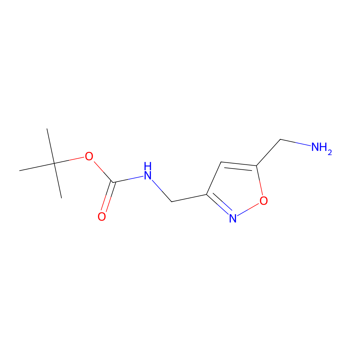 tert-butyl N-[[5-(aminomethyl)-1,2-oxazol-3-yl]methyl]carbamate molecular structure, CAS 1823144-31-5