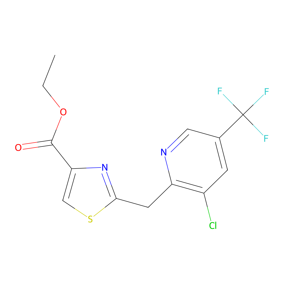 Ethyl 2-((3-chloro-5-(trifluoromethyl)pyridin-2-yl)methyl)thiazole-4-carboxylate molecular structure, CAS 1823182-29-1
