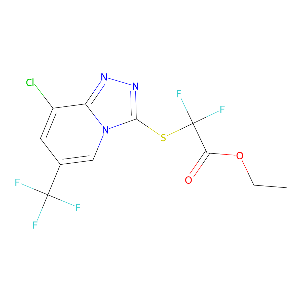 Ethyl 2-((8-chloro-6-(trifluoromethyl)-[1,2,4]triazolo[4,3-a]pyridin-3-yl)thio)-2,2-difluoroacetate molecular structure, CAS 1823182-39-3