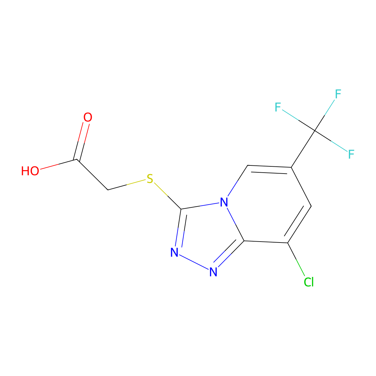 2-((8-Chloro-6-(trifluoromethyl)-[1,2,4]triazolo[4,3-a]pyridin-3-yl)thio)acetic acid molecular structure, CAS 1823182-41-7