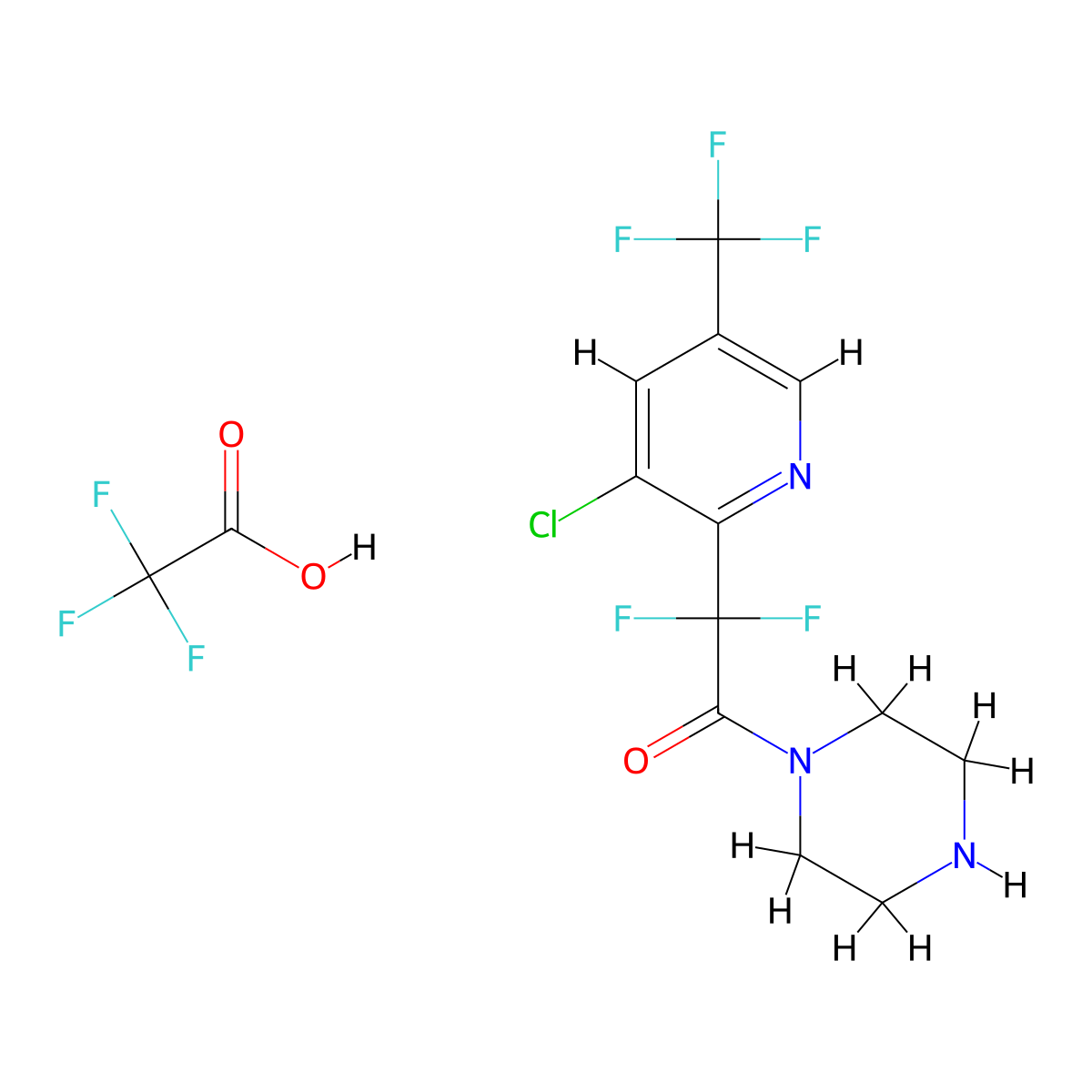 2-[3-Chloro-5-(trifluoromethyl)pyridin-2-yl]-2,2-difluoro-1-(piperazin-1-yl)ethan-1-one; trifluoroacetic acid molecular structure, CAS 1823182-52-0