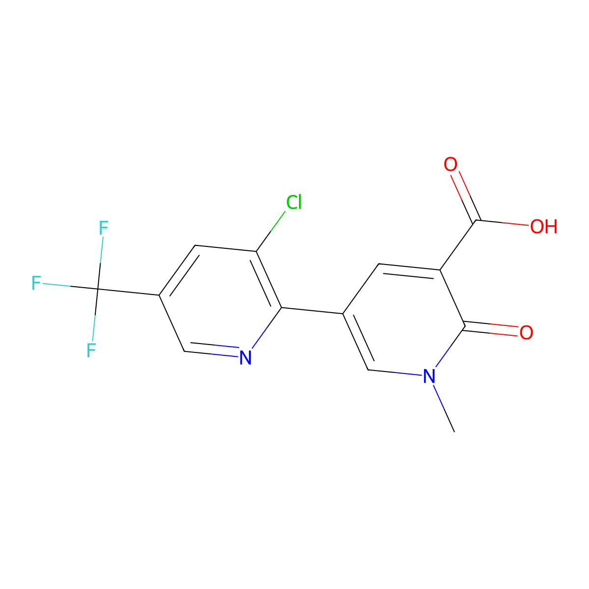 3-Chloro-1'-methyl-6'-oxo-5-(trifluoromethyl)-1',6'-dihydro-[2,3'-bipyridine]-5'-carboxylic acid molecular structure, CAS 1823182-55-3