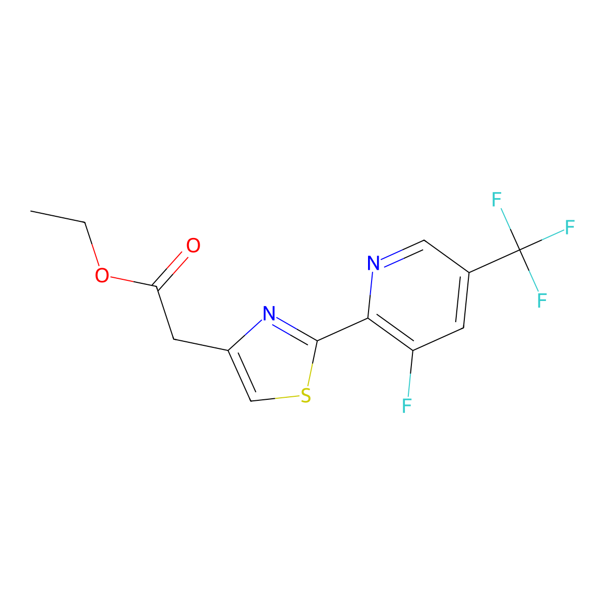 Ethyl 2-(2-(3-fluoro-5-(trifluoromethyl)pyridin-2-yl)thiazol-4-yl)acetate molecular structure, CAS 1823182-66-6
