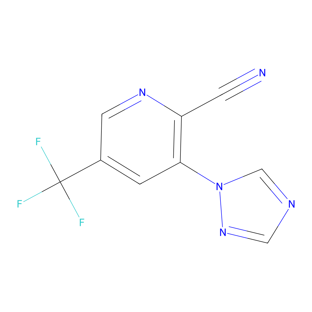 3-(1H-1,2,4-triazol-1-yl)-5-(trifluoromethyl)picolinonitrile molecular structure, CAS 1823182-93-9