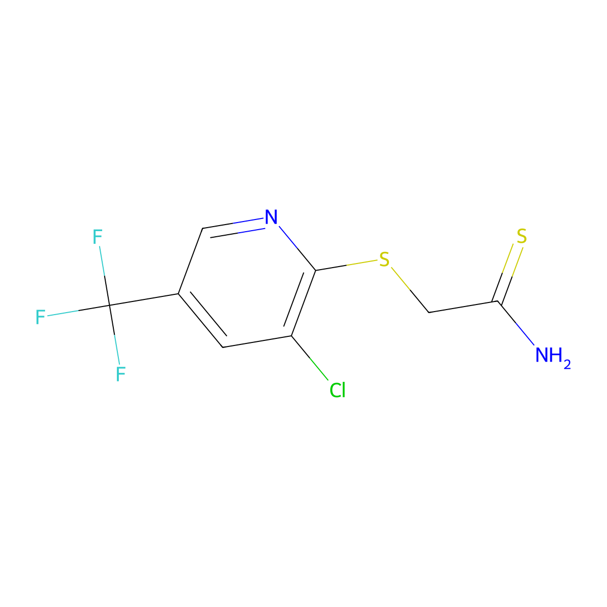 2-((3-Chloro-5-(trifluoromethyl)pyridin-2-yl)thio)ethanethioamide molecular structure, CAS 1823182-94-0