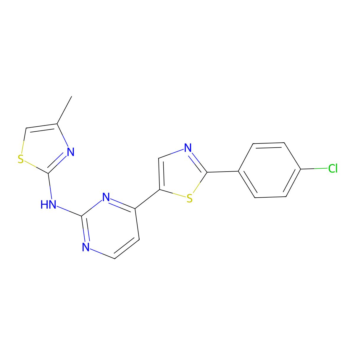 4-[2-(4-chlorophenyl)-1,3-thiazol-5-yl]-N-(4-methyl-1,3-thiazol-2-yl)pyrimidin-2-amine molecular structure, CAS 1823183-28-3