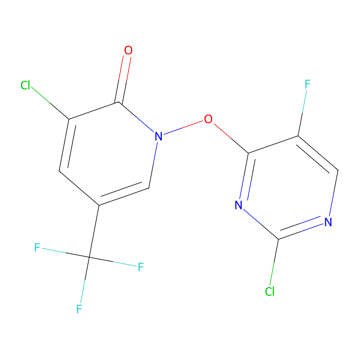 3-chloro-1-((2-chloro-5-fluoropyrimidin-4-yl)oxy)-5-(trifluoromethyl)pyridin-2(1H)-one molecular structure, CAS 1823183-30-7