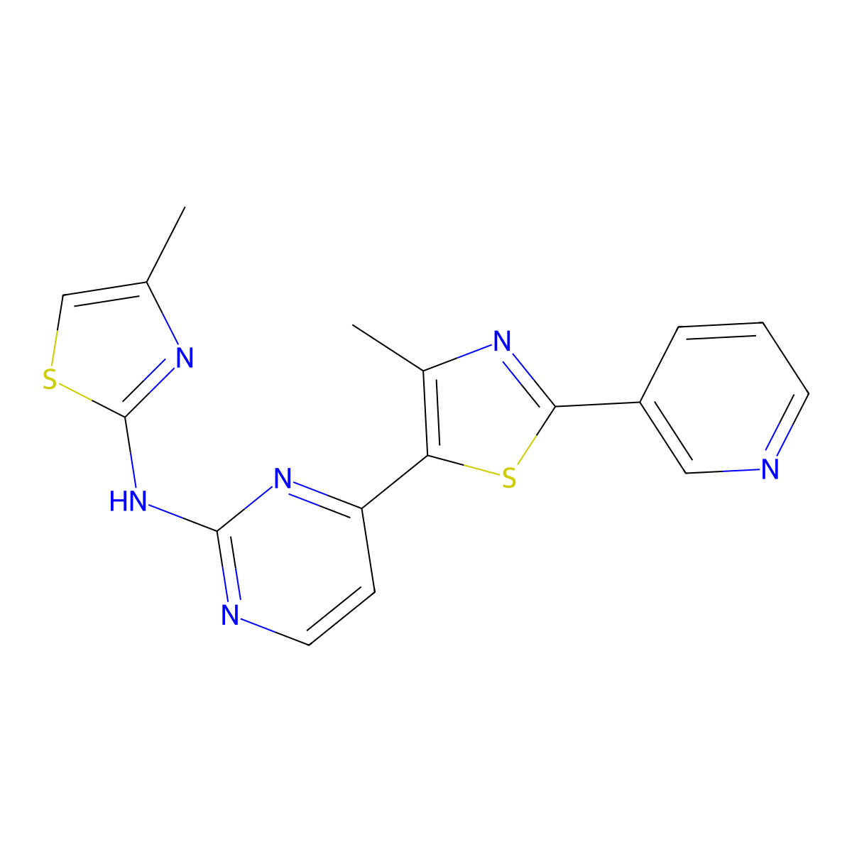 N-(4-methyl-1,3-thiazol-2-yl)-4-[4-methyl-2-(pyridin-3-yl)-1,3-thiazol-5-yl]pyrimidin-2-amine molecular structure, CAS 1823183-66-9