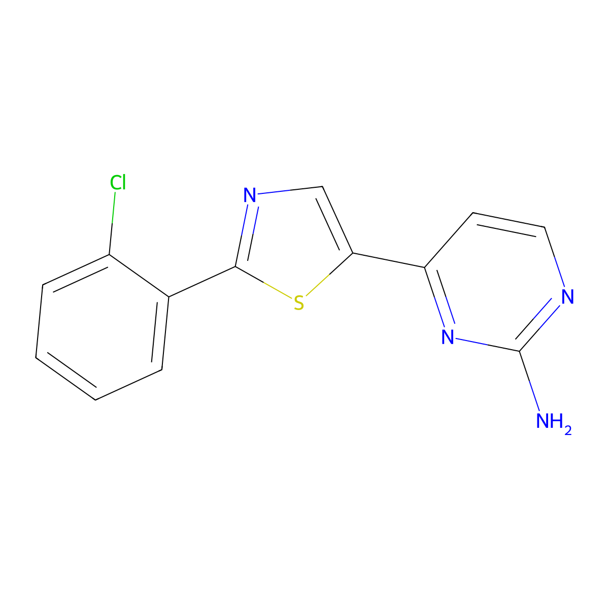 4-[2-(2-Chlorophenyl)-1,3-thiazol-5-yl]pyrimidin-2-amine molecular structure, CAS 1823183-79-4