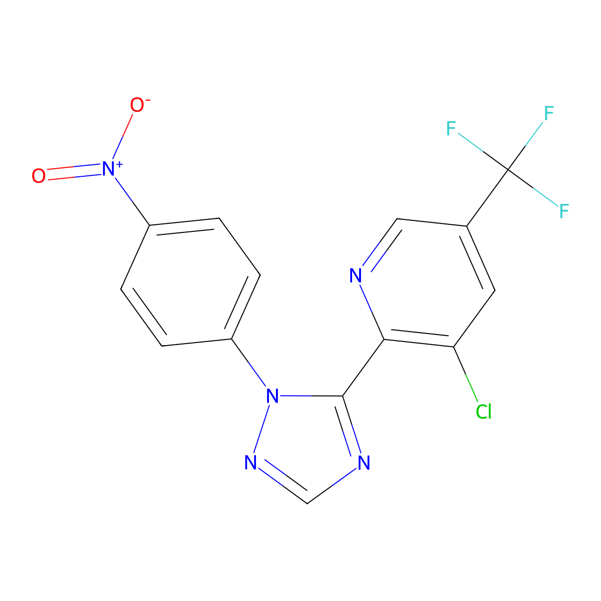 3-chloro-2-(1-(4-nitrophenyl)-1H-1,2,4-triazol-5-yl)-5-(trifluoromethyl)pyridine molecular structure, CAS 1823183-93-2
