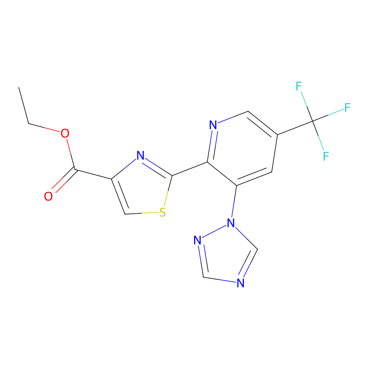 ethyl 2-(3-(1H-1,2,4-triazol-1-yl)-5-(trifluoromethyl)pyridin-2-yl)thiazole-4-carboxylate molecular structure, CAS 1823184-26-4