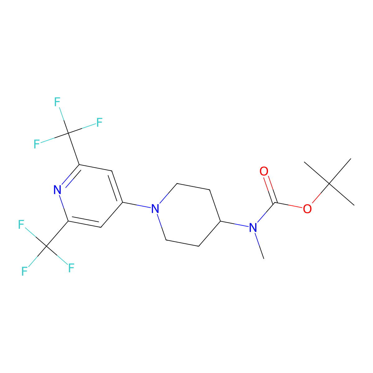 tert-butyl N-{1-[2,6-bis(trifluoromethyl)pyridin-4-yl]piperidin-4-yl}-N-methylcarbamate molecular structure, CAS 1823187-99-0