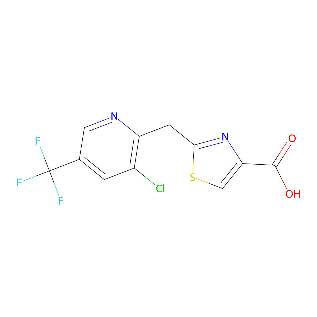 2-((3-Chloro-5-(trifluoromethyl)pyridin-2-yl)methyl)thiazole-4-carboxylic acid molecular structure, CAS 1823188-00-6