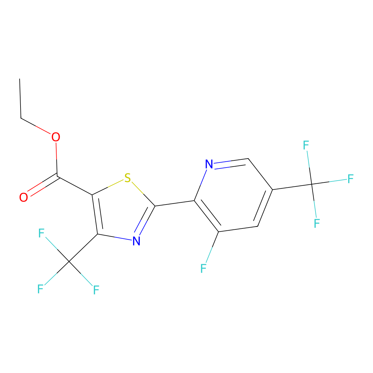 Ethyl 2-(3-fluoro-5-(trifluoromethyl)pyridin-2-yl)-4-(trifluoromethyl)thiazole-5-carboxylate molecular structure, CAS 1823188-05-1