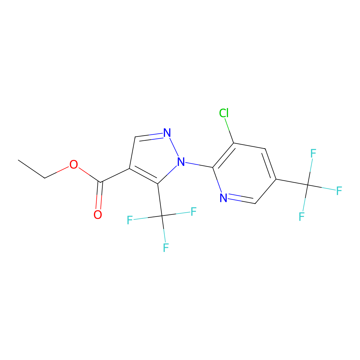 ethyl 1-(3-chloro-5-(trifluoromethyl)pyridin-2-yl)-5-(trifluoromethyl)-1H-pyrazole-4-carboxylate molecular structure, CAS 1823188-20-0