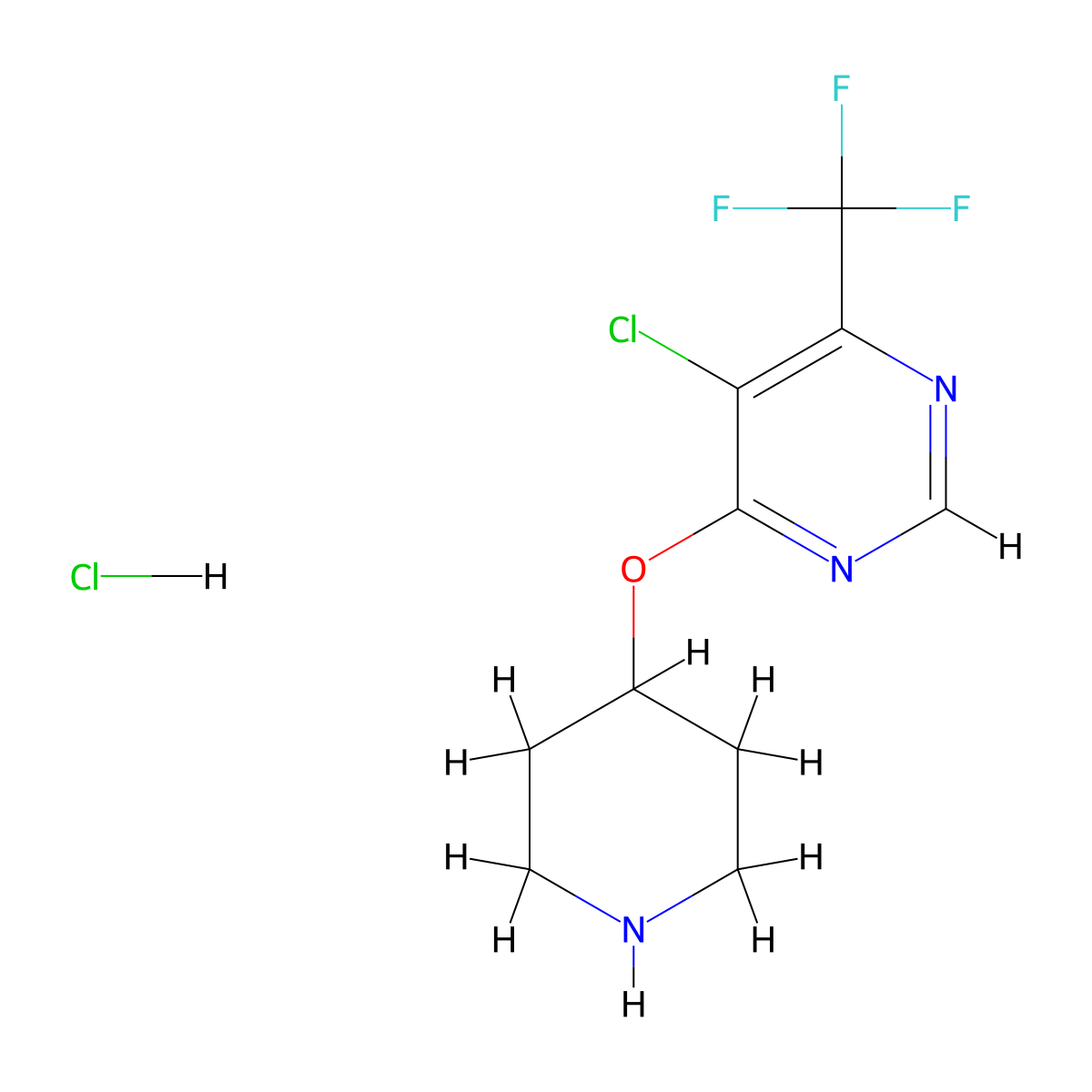 5-Chloro-4-(piperidin-4-yloxy)-6-(trifluoromethyl)pyrimidine hydrochloride molecular structure, CAS 1823188-32-4