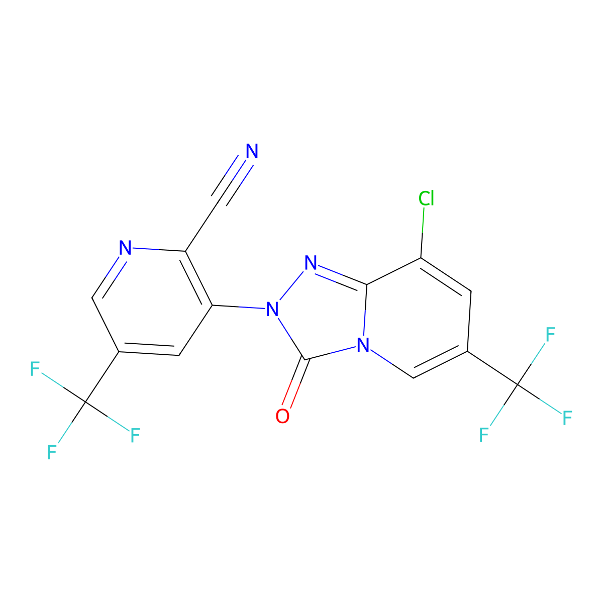 3-(8-chloro-3-oxo-6-(trifluoromethyl)-[1,2,4]triazolo[4,3-a]pyridin-2(3H)-yl)-5-(trifluoromethyl)picolinonitrile molecular structure, CAS 1823188-38-0