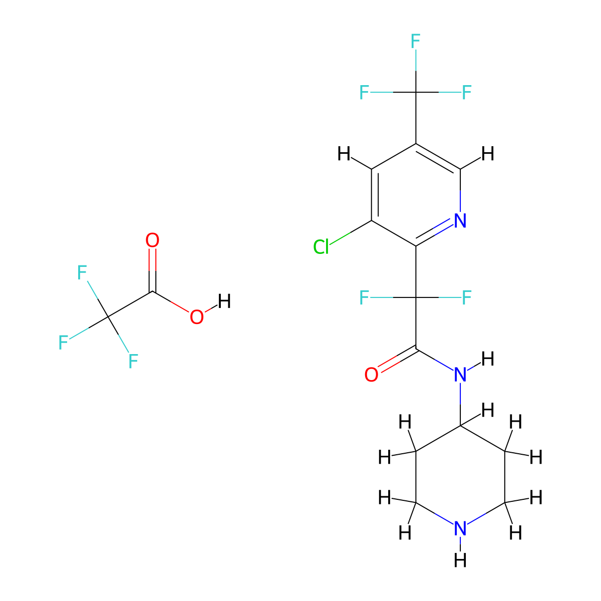 2-[3-chloro-5-(trifluoromethyl)pyridin-2-yl]-2,2-difluoro-N-(piperidin-4-yl)acetamide; trifluoroacetic acid molecular structure, CAS 1823188-45-9