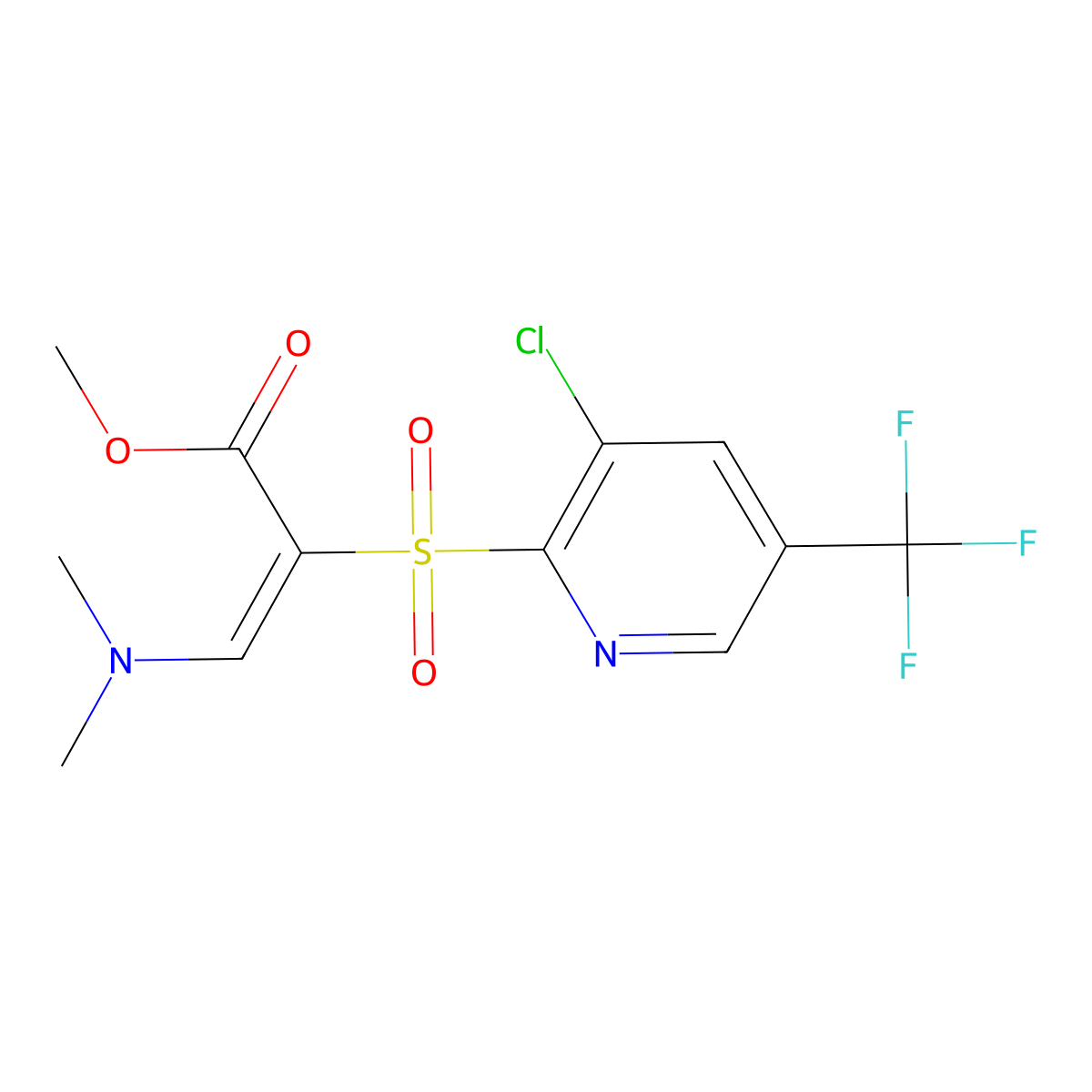 Methyl 2-{[3-chloro-5-(trifluoromethyl)pyridin-2-yl]sulfonyl}-3-(dimethylamino)prop-2-enoate molecular structure, CAS 1823194-70-2