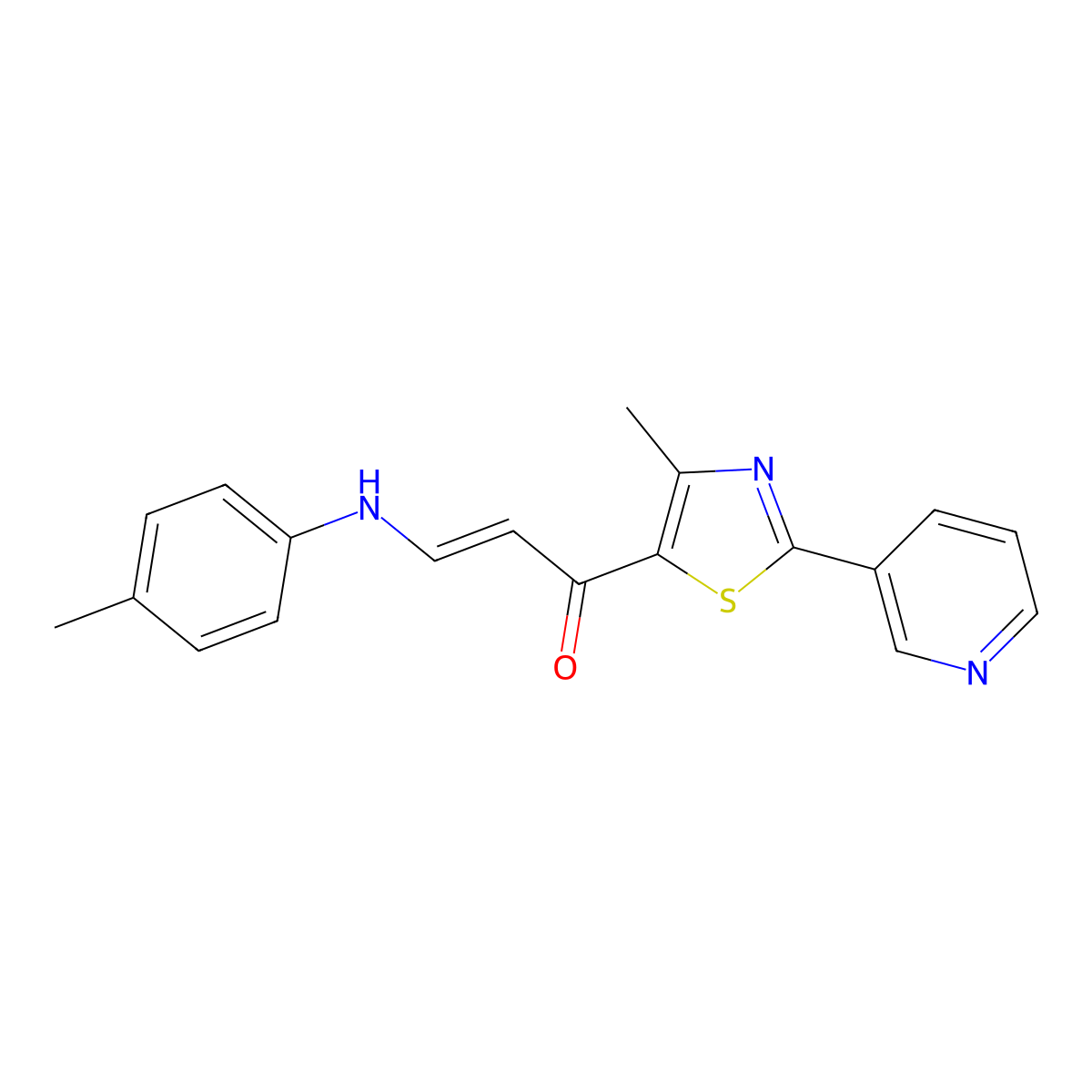 (2E)-1-[4-methyl-2-(pyridin-3-yl)-1,3-thiazol-5-yl]-3-[(4-methylphenyl)amino]prop-2-en-1-one molecular structure, CAS 1823194-79-1