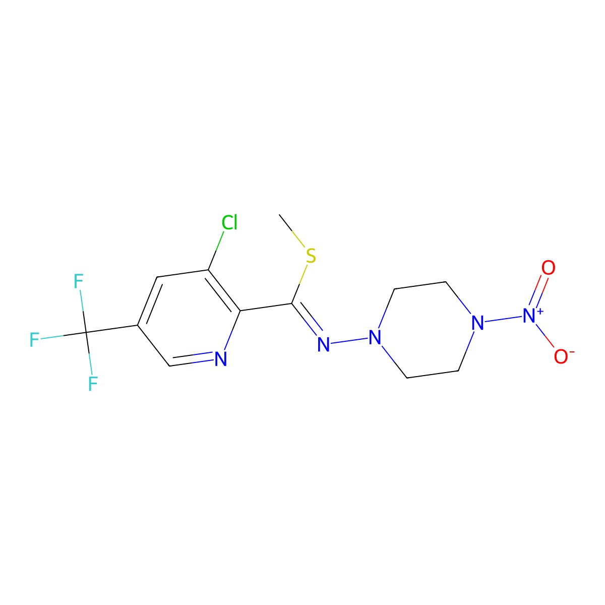(E/Z)-methyl 4-(3-chloro-5-(trifluoromethyl)pyridin-2-yl)-N-nitropiperazine-1-carbimidothioate molecular structure, CAS 1823194-80-4