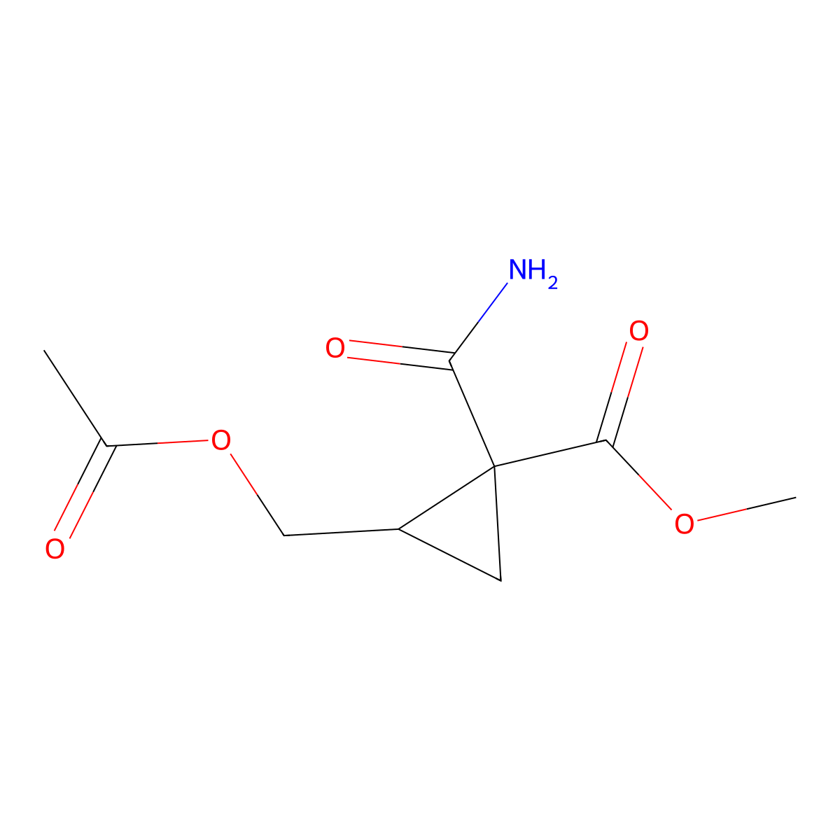 Methyl 2-[(acetyloxy)methyl]-1-carbamoylcyclopropane-1-carboxylate molecular structure, CAS 1823221-60-8