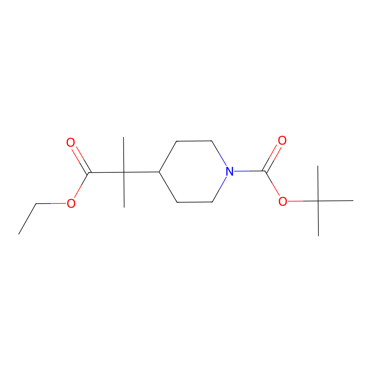 Tert-butyl 4-(1-ethoxy-2-methyl-1-oxopropan-2-yl)piperidine-1-carboxylate molecular structure, CAS 1823227-39-9