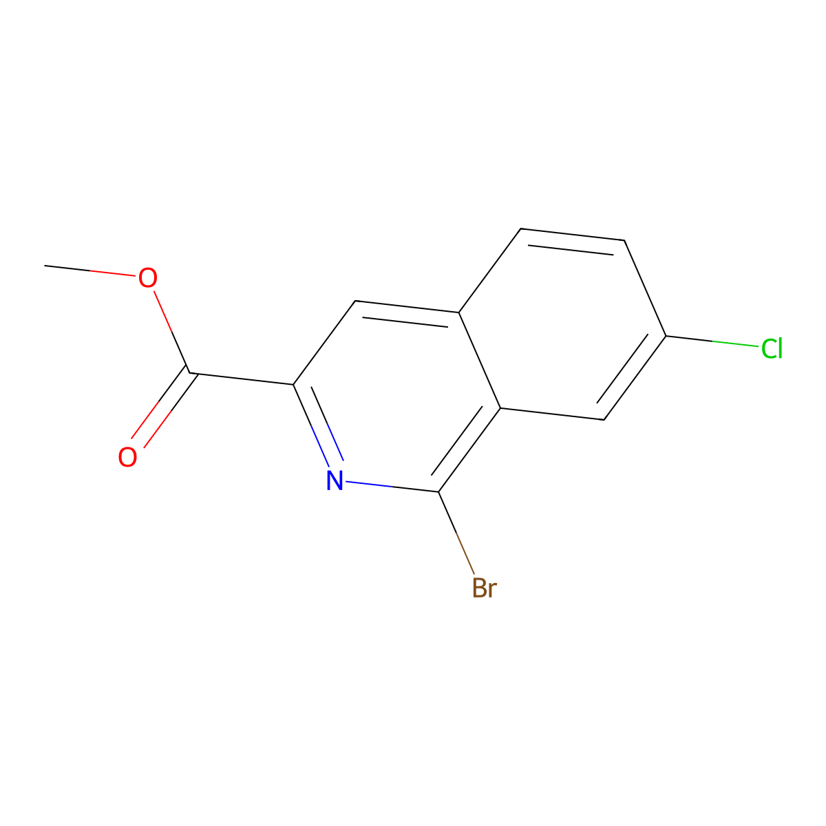 Methyl 1-bromo-7-chloroisoquinoline-3-carboxylate molecular structure, CAS 1823227-62-8