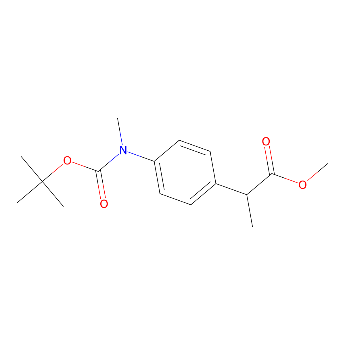 Methyl 2-(4-(tert-butoxycarbonyl(methyl)amino)phenyl)propanoate molecular structure, CAS 1823228-40-5