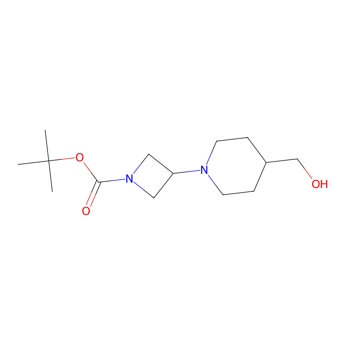 Tert-butyl 3-[4-(hydroxymethyl)piperidin-1-yl]azetidine-1-carboxylate molecular structure, CAS 1823228-84-7