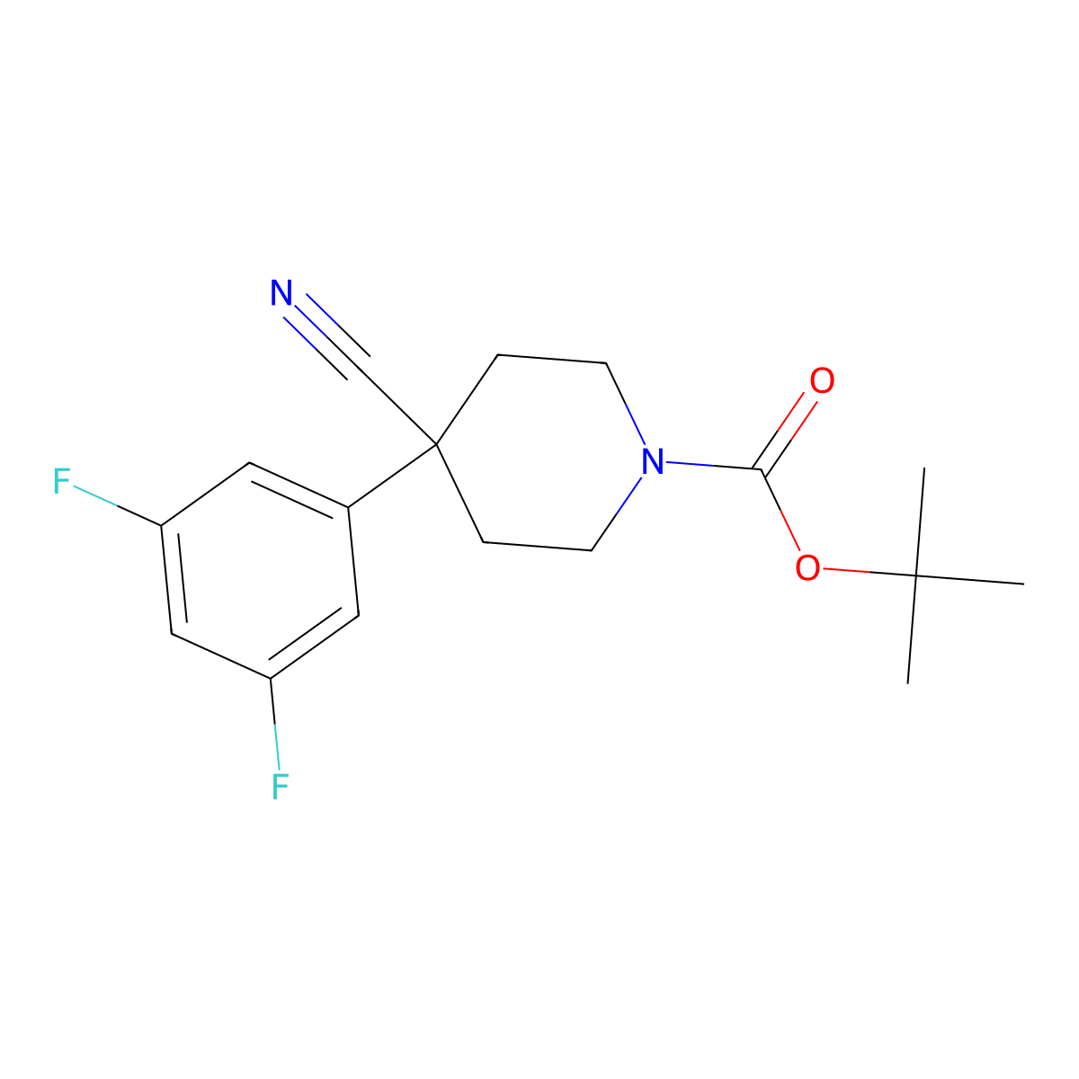 Tert-butyl 4-cyano-4-(3,5-difluorophenyl)piperidine-1-carboxylate molecular structure, CAS 1823234-02-1