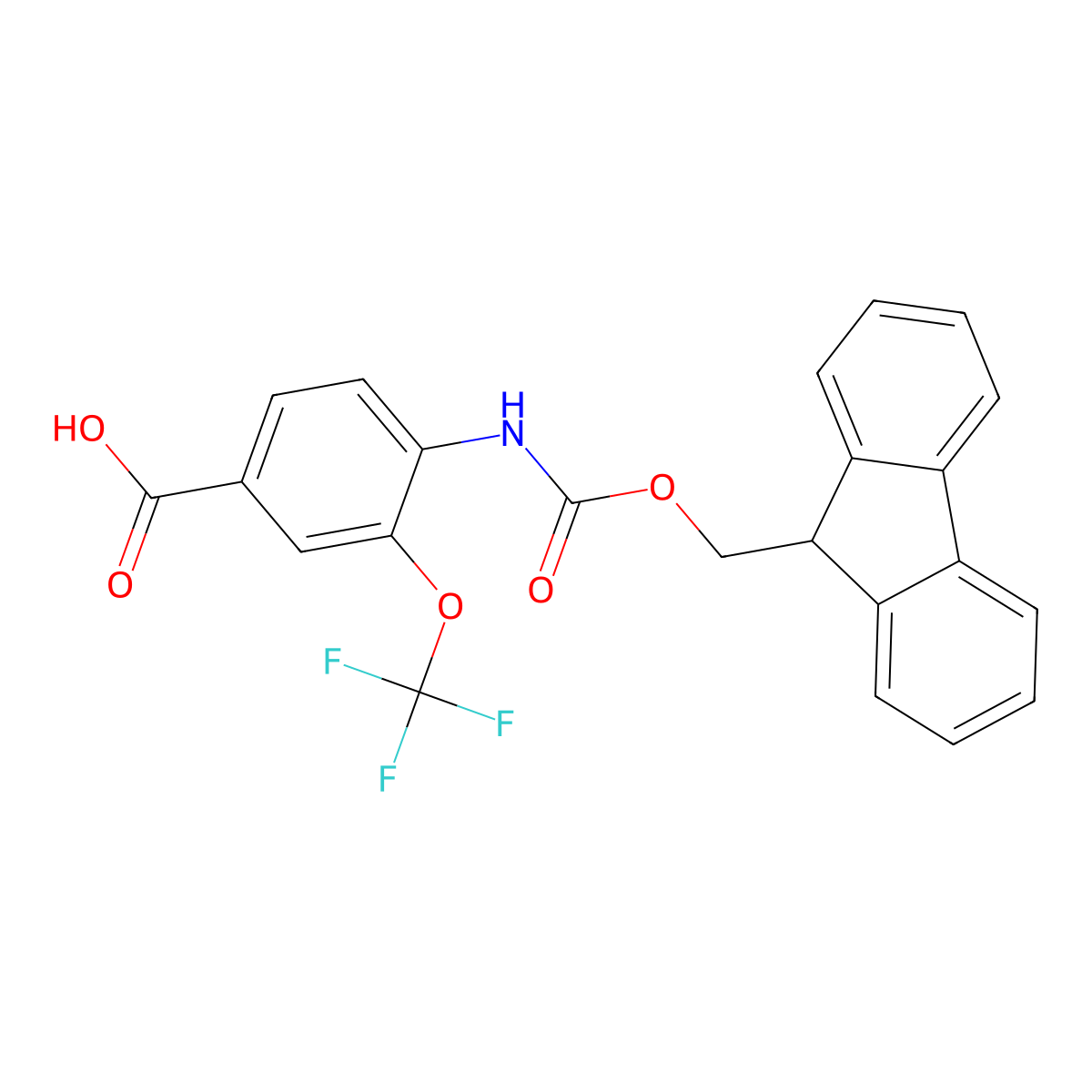4-((((9H-Fluoren-9-yl)methoxy)carbonyl)amino)-3-(trifluoromethoxy)benzoic acid molecular structure, CAS 1823234-32-7